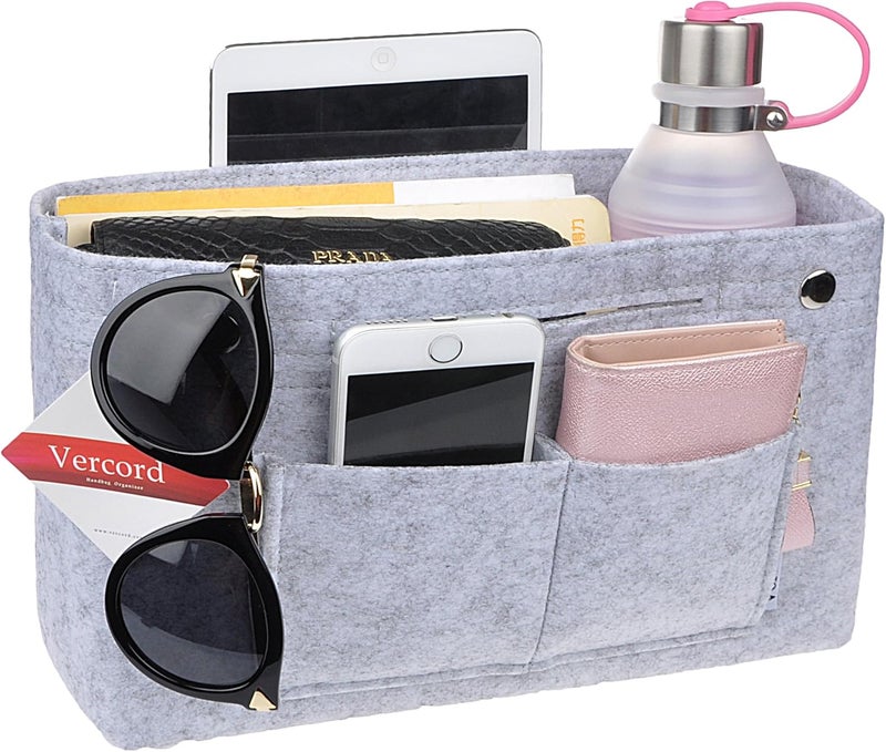 Vercord Felt Purse Tote Organizer Insert Divider Inside Handbag for Women Medium Light Grey - Image 2